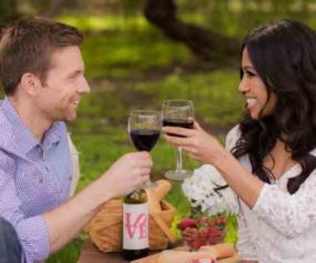Man and lady toasting with glasses of white wine
