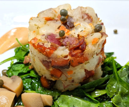 Salmon Hash with mushrooms