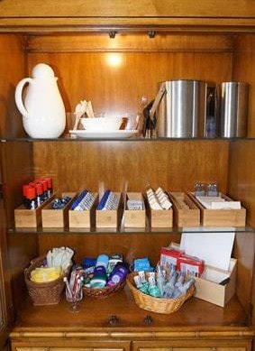 Amenities in wood cabinet