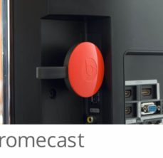 Chromecast streams entertainment from your device's apps to our in-room TV's.