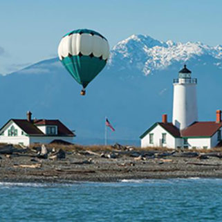 Hot air balloon over the water