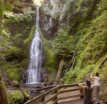 Waterfall with people taking photos