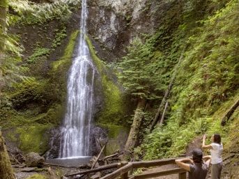 Waterfall with people taking photos