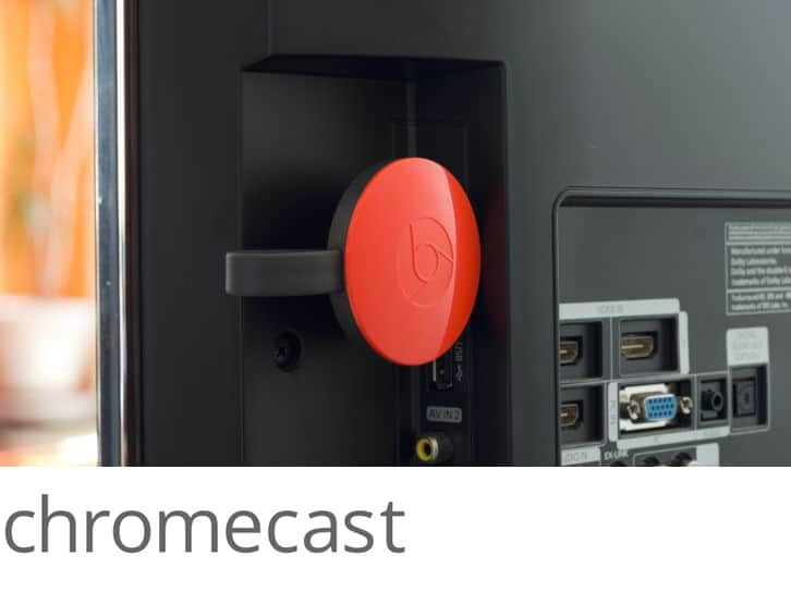 Chromecast streams entertainment from your device's apps to our in-room TV's.